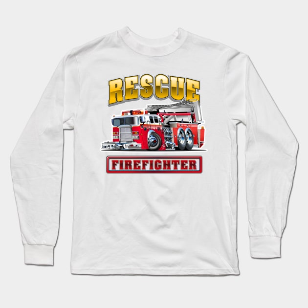 Cartoon Fire Truck Long Sleeve T-Shirt by Mechanik
